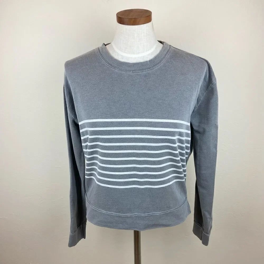 Sundry Gray Striped Crewneck Sweatshirt